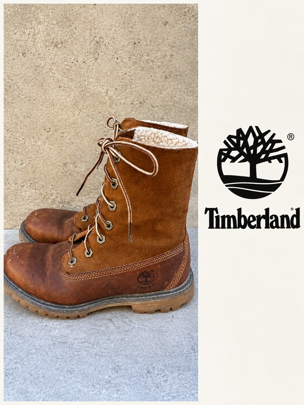 Timberland 8328R Brown Leather Suede Fleece Lined Boots Size 6.5